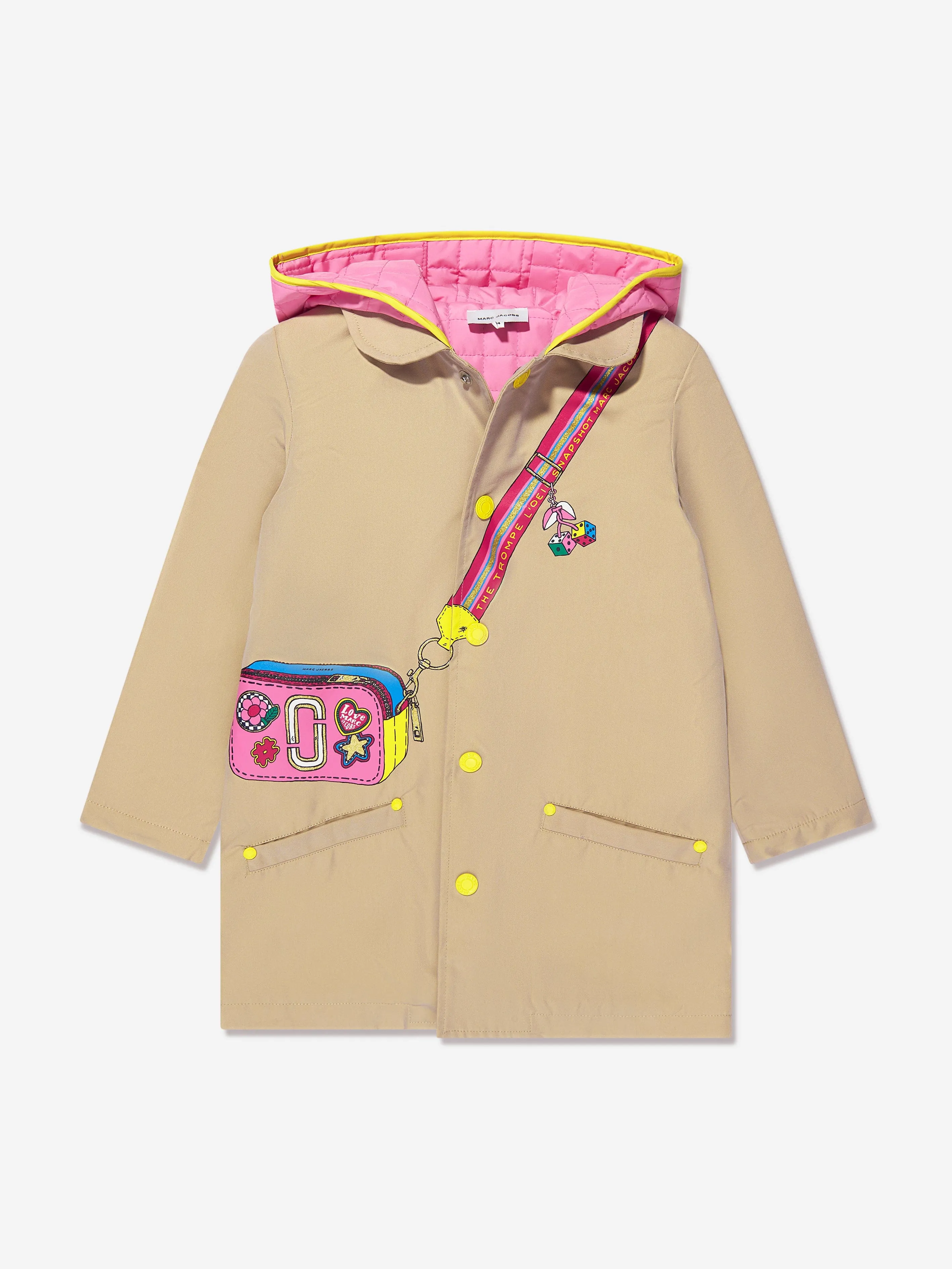 MARC JACOBS Girls Bag Print Trench Coat in Beige