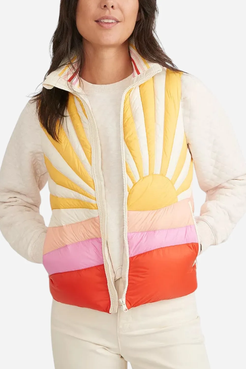 Marine Layer Archive Apres Sunset Puffer Vest in Navy Sun