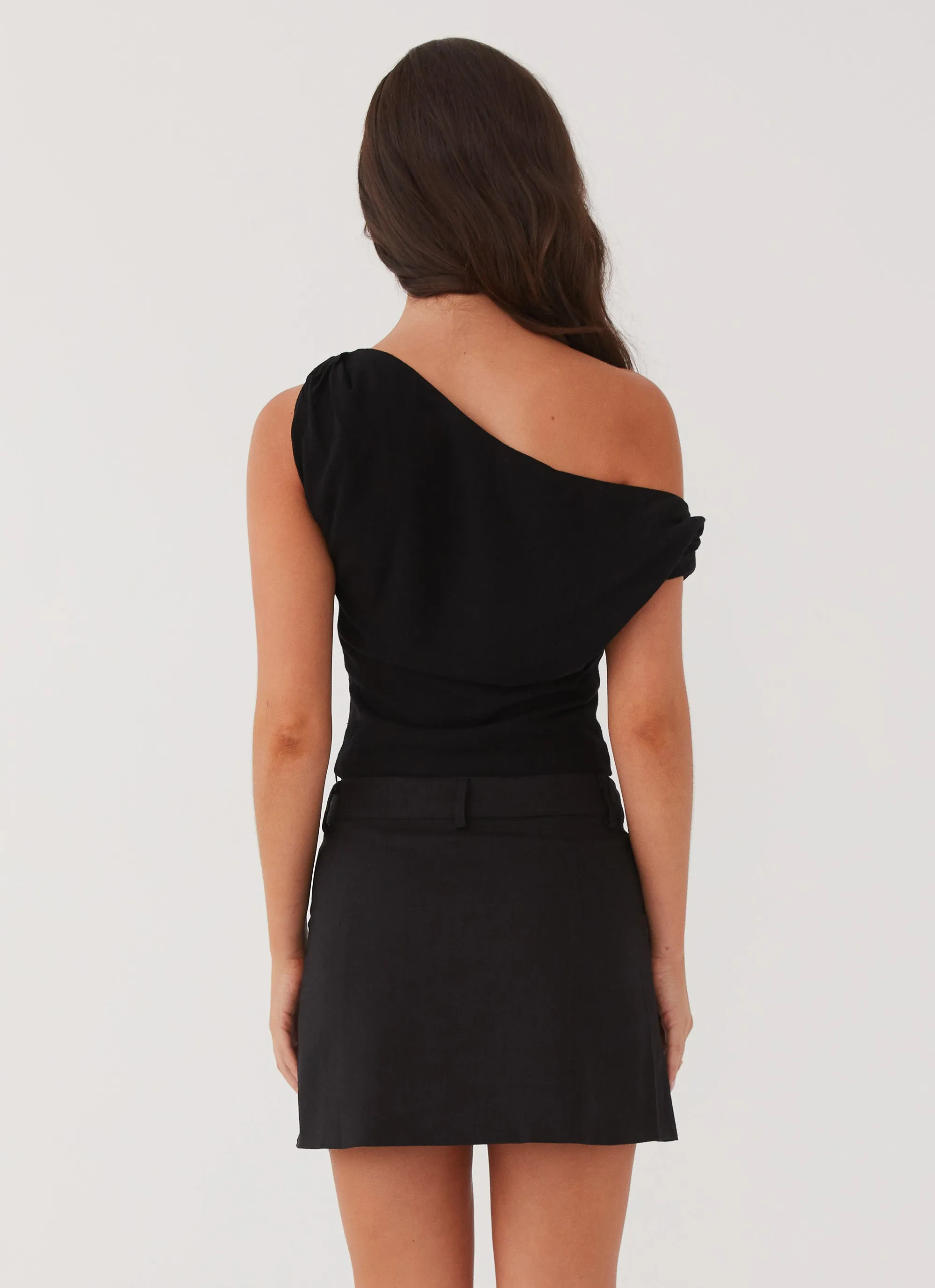 Marissa Linen One Shoulder Top - Black