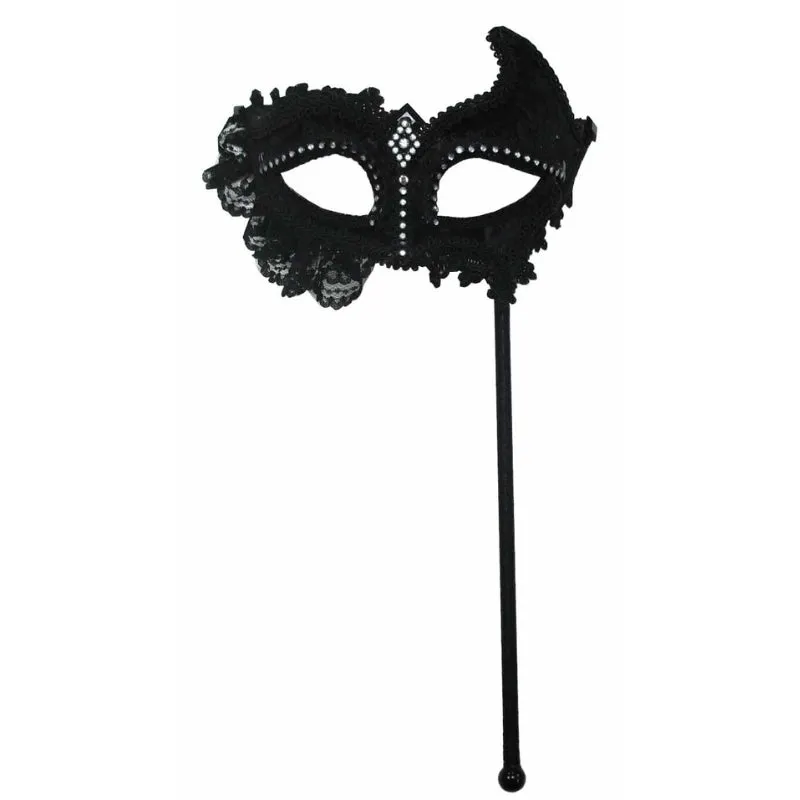 Masquerade Mask-Black Lace on Stick