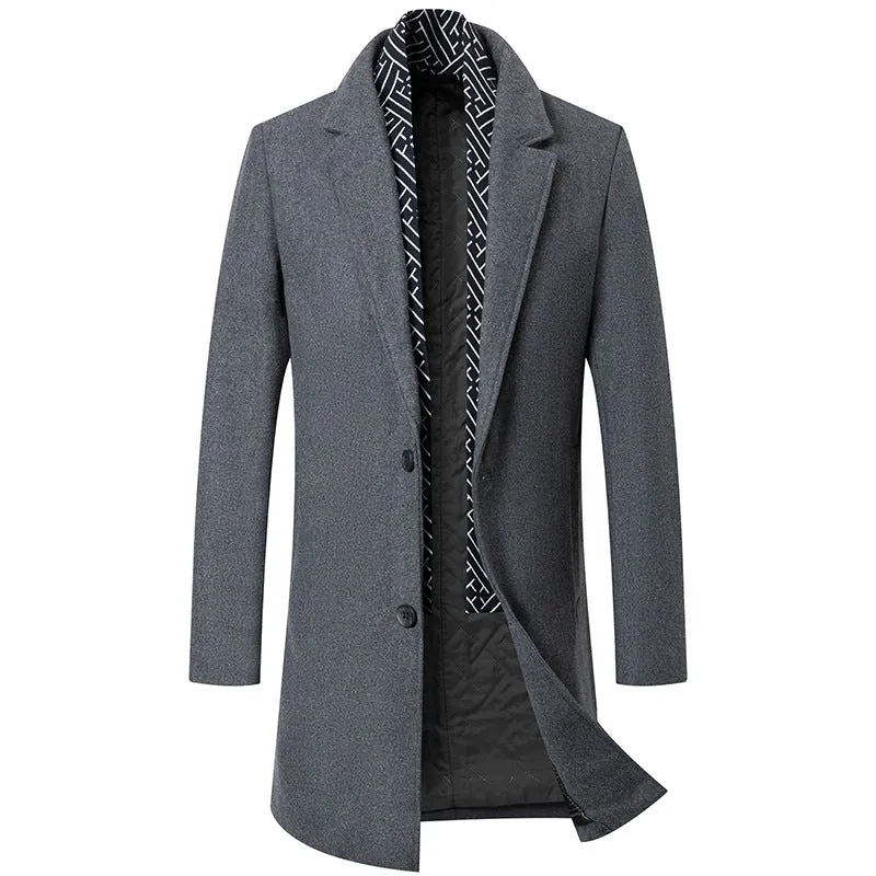 Men's Autumn and Winter Woolen Scarf Mid Length Coat