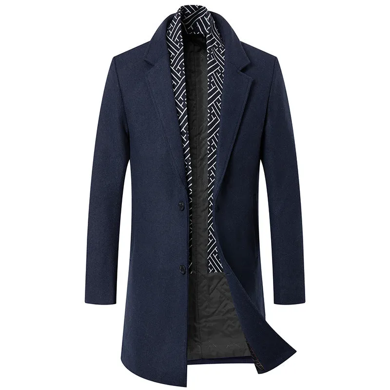 Men's Autumn and Winter Woolen Scarf Mid Length Coat