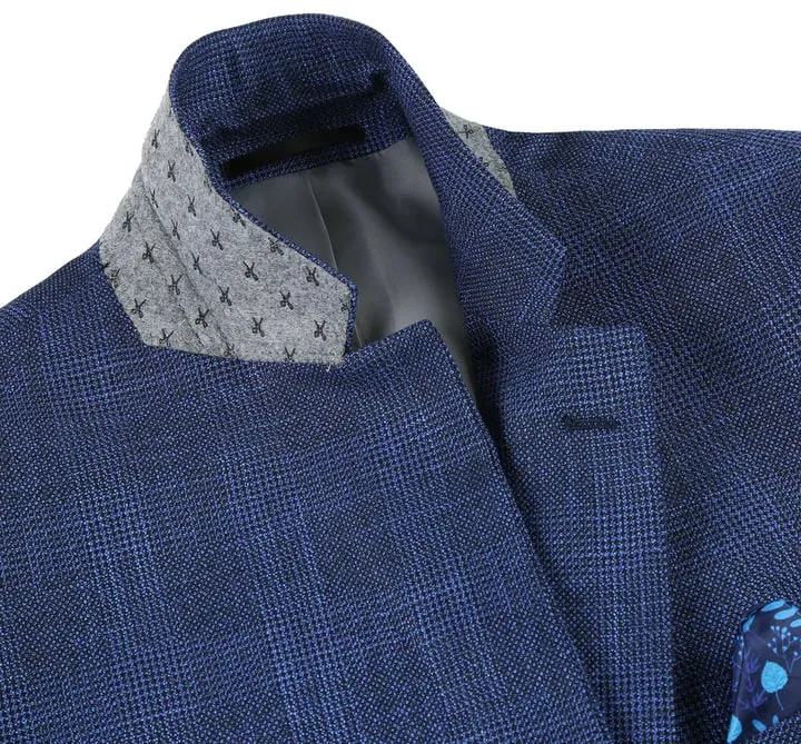 Mens Blazer - Cheap Priced Mens Sport Coat - Mens Two Button Classic Fit Sport Coat Blazer In Navy Blue Windowpane Plaid