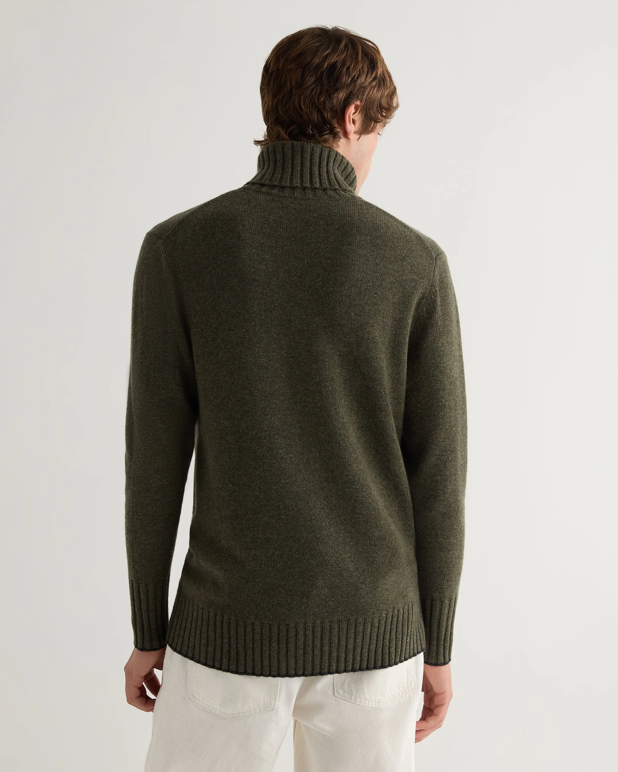 Men's Brompton Roll Neck Cashmere Jumper Moss Green