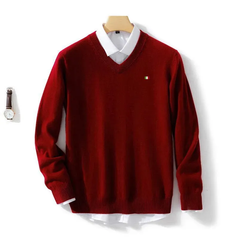 Mens Cashmere V Neck Knitted Pullover Sweater