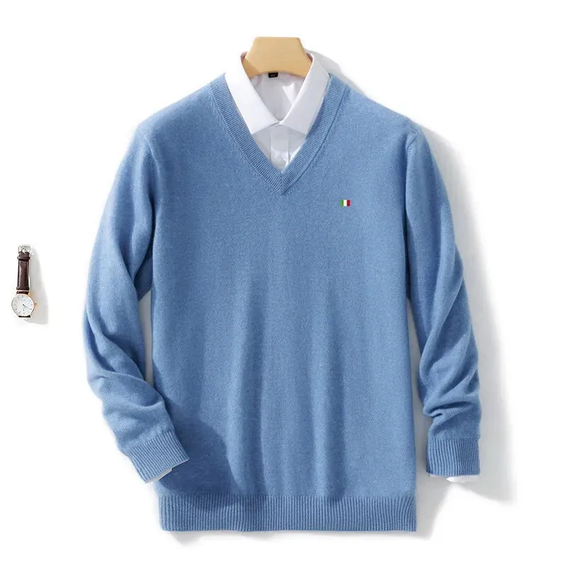 Mens Cashmere V Neck Knitted Pullover Sweater