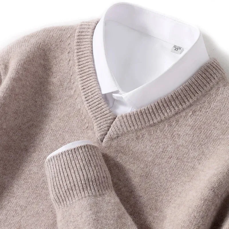 Mens Cashmere V Neck Knitted Pullover Sweater