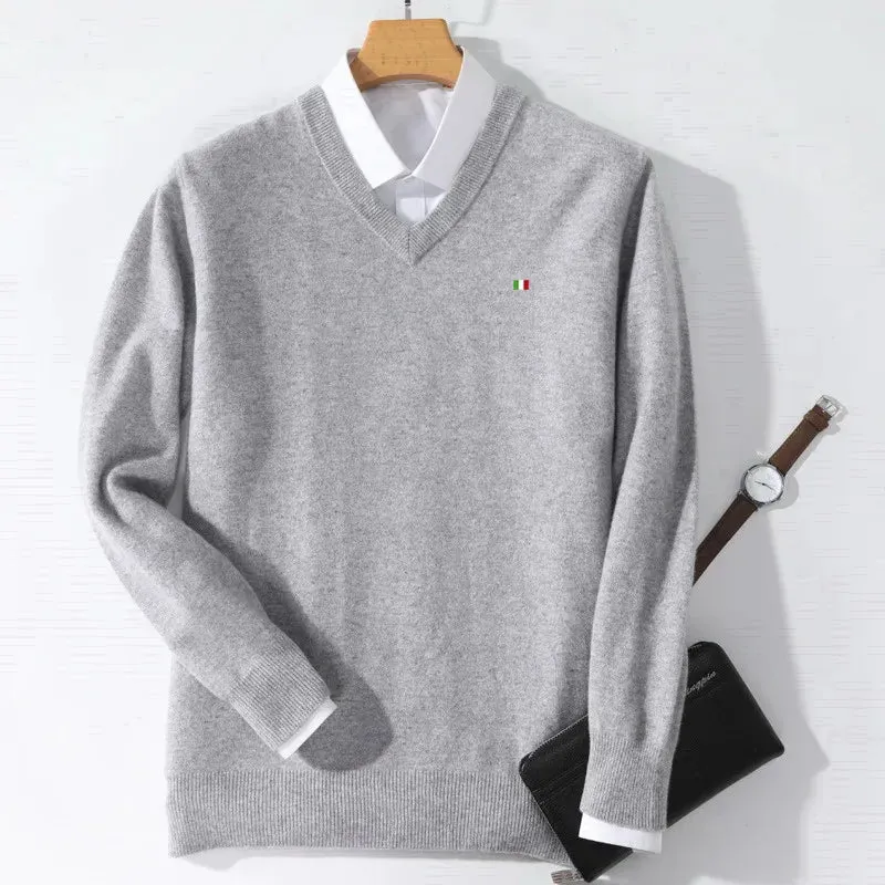 Mens Cashmere V Neck Knitted Pullover Sweater