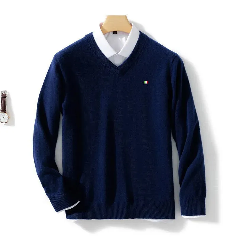 Mens Cashmere V Neck Knitted Pullover Sweater