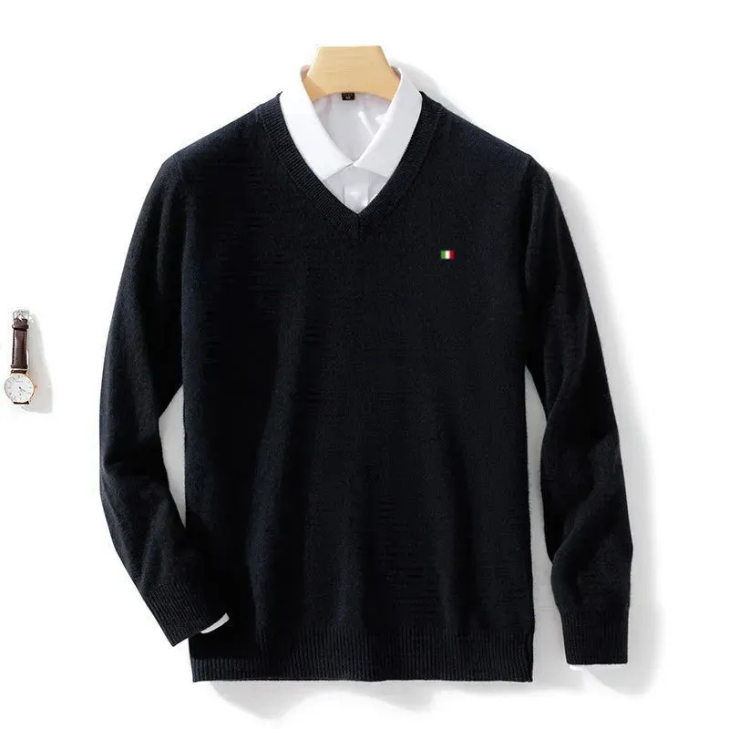 Mens Cashmere V Neck Knitted Pullover Sweater