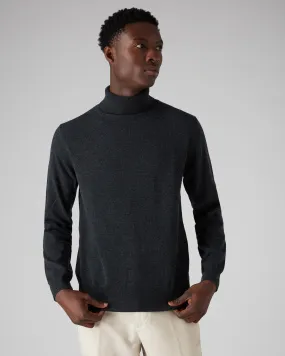 Men's Trafalgar Turtle Neck Cashmere Sweater Dark Charcoal Grey