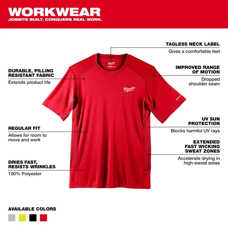 Milwaukee Workskin M Short Sleeve Men's Crew Neck Red Lightweight Performance Tee Shirt