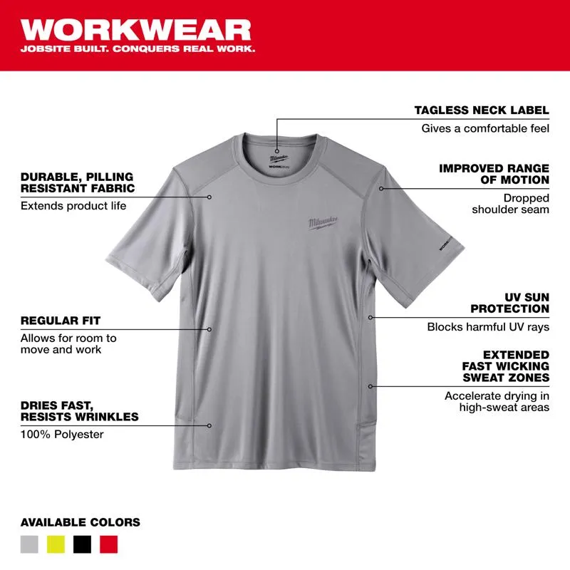 Milwaukee Workskin XL Short Sleeve Men's Crew Neck Gray Lightweight Performance Tee Shirt