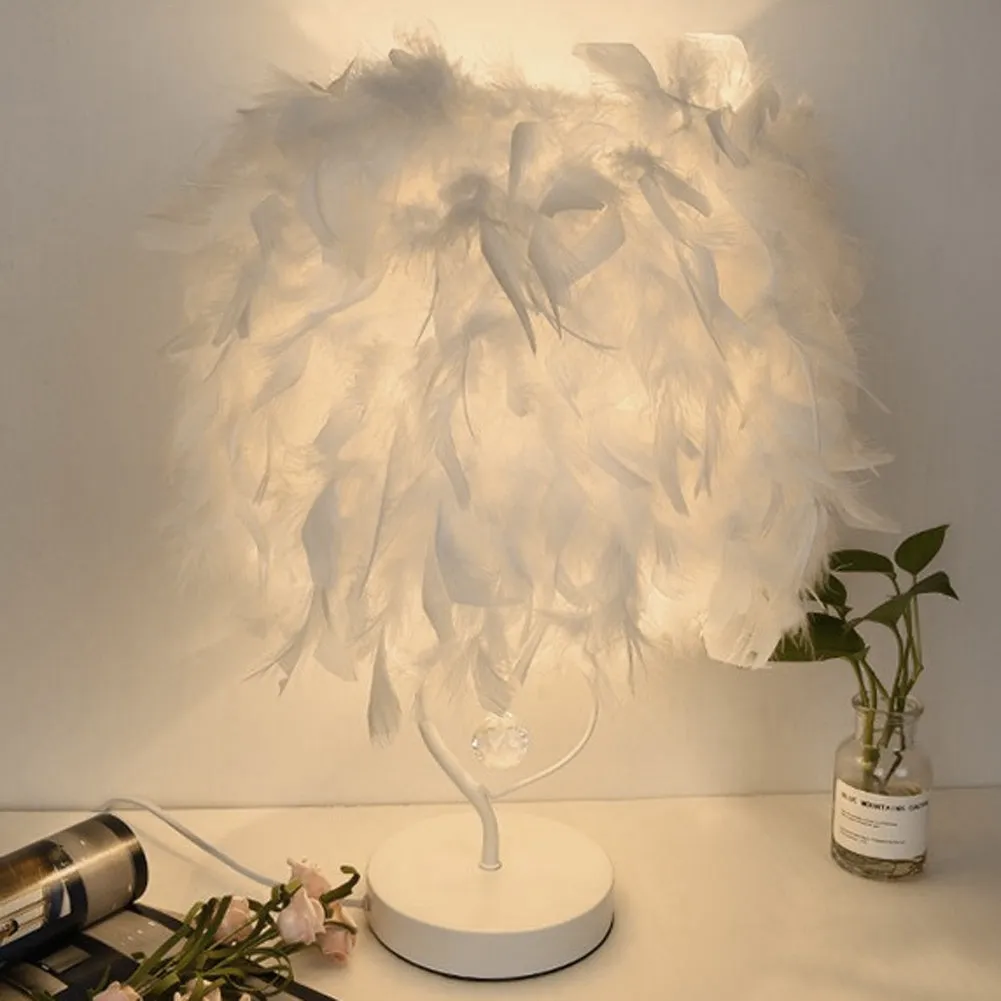 Modern Feather Bedside Table Lamp Medium Size