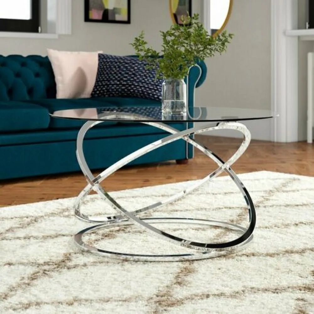 Monarch Clear Glass Round Coffee Table With Chrome Base