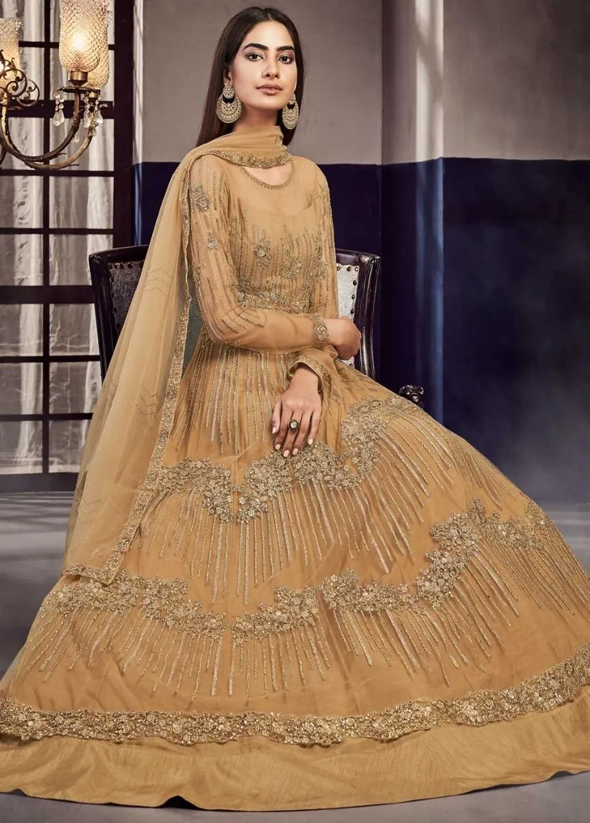 Mustard Yellow Embroidered Anarkali Lehenga Suit