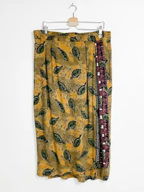 MW 80s Hand Drawn Leaf Print Rayon Midi Skirt