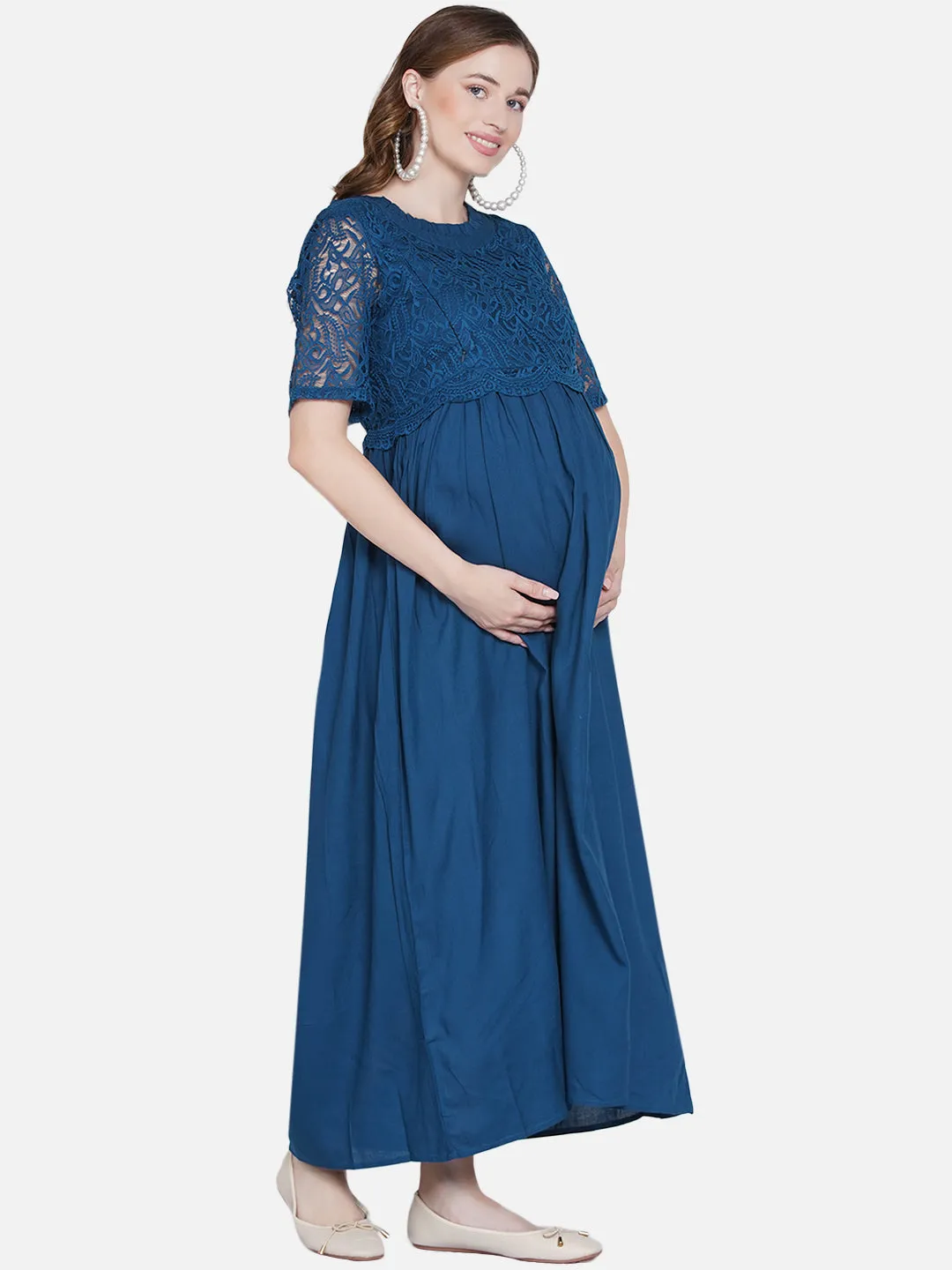 Navy Blue Maternity and Nursing Maxi Dress