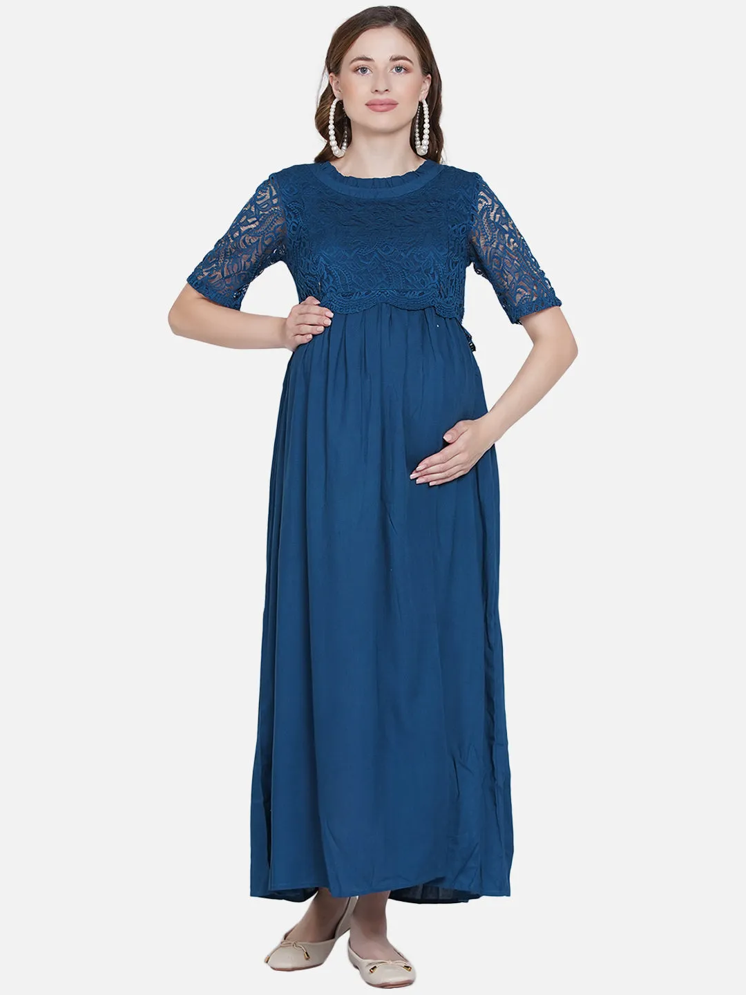 Navy Blue Maternity and Nursing Maxi Dress