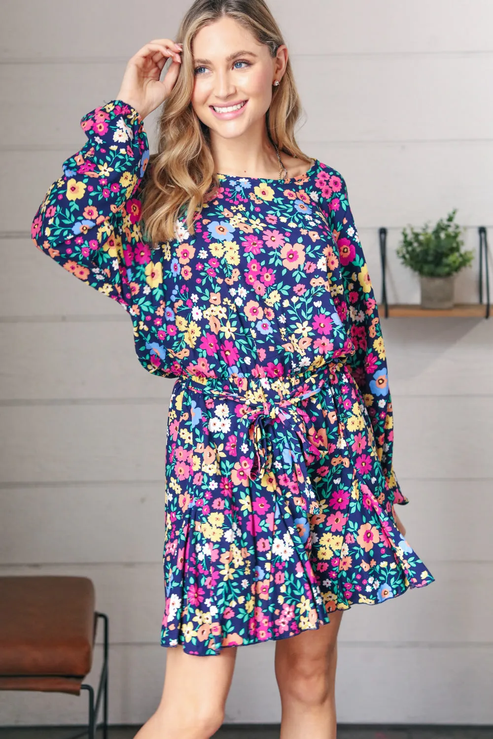 Navy Floral Challis Woven Romper