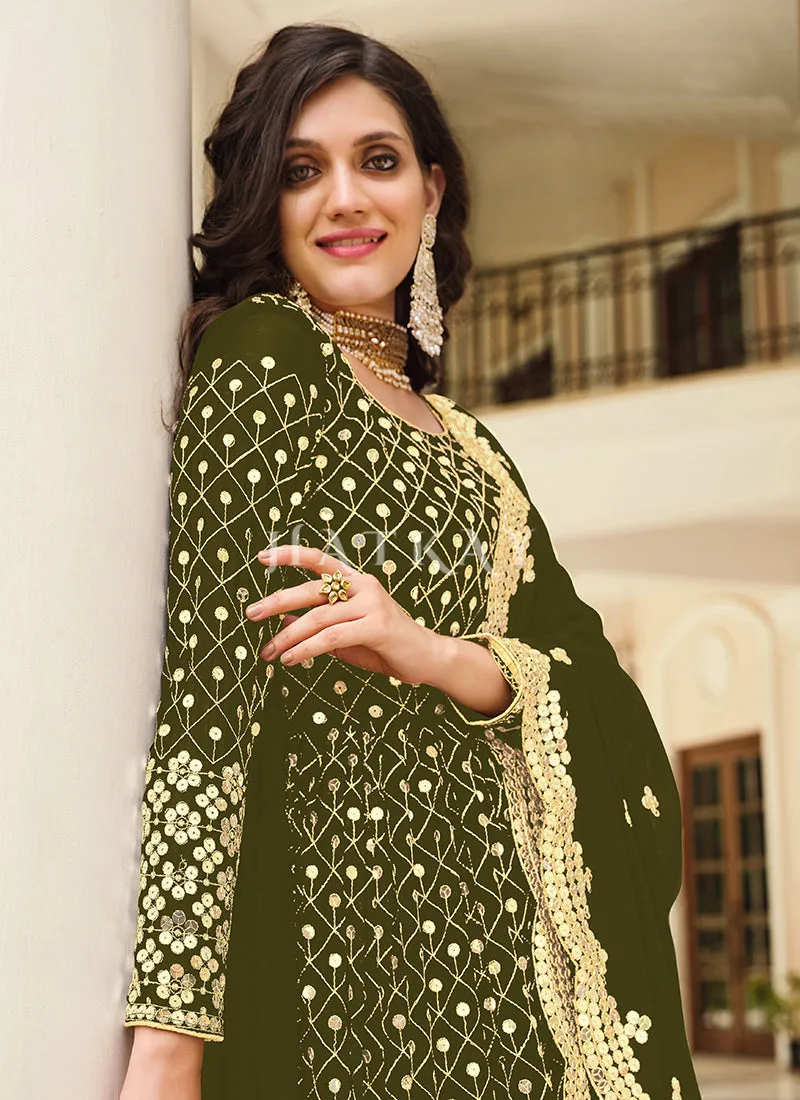 Olive Green Wedding Anarkali Suit