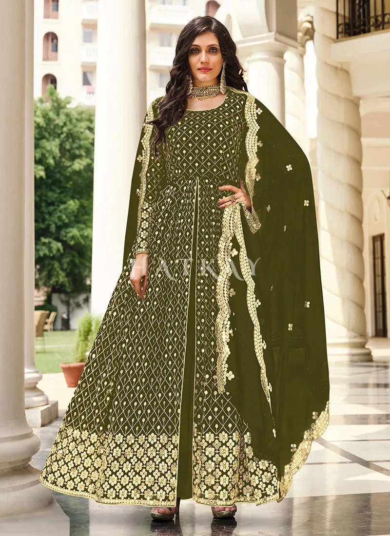 Olive Green Wedding Anarkali Suit