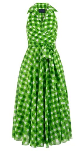 Olivia Dress Shirt Halter Neck Sleeveless Maxi Length Cotton Musola (Tie Dye Gingham Small)