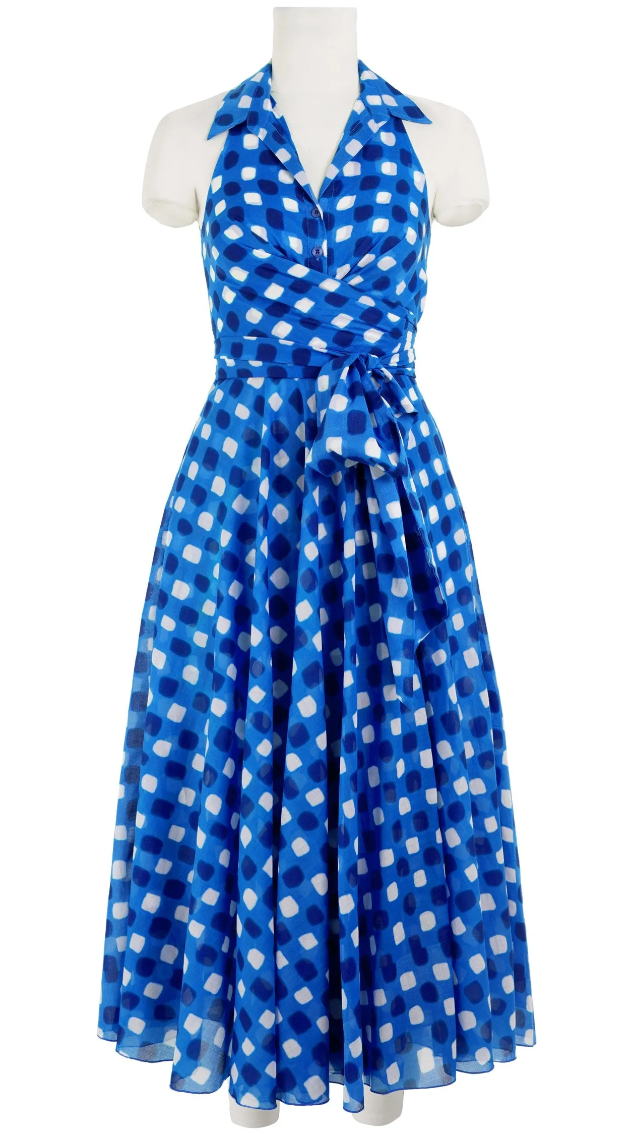 Olivia Dress Shirt Halter Neck Sleeveless Maxi Length Cotton Musola (Tie Dye Gingham Small)