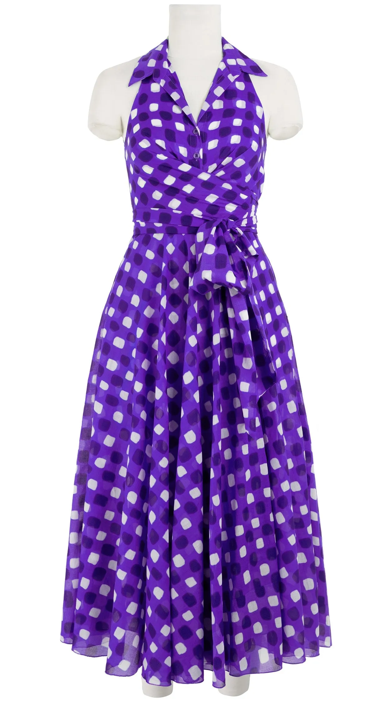 Olivia Dress Shirt Halter Neck Sleeveless Maxi Length Cotton Musola (Tie Dye Gingham Small)