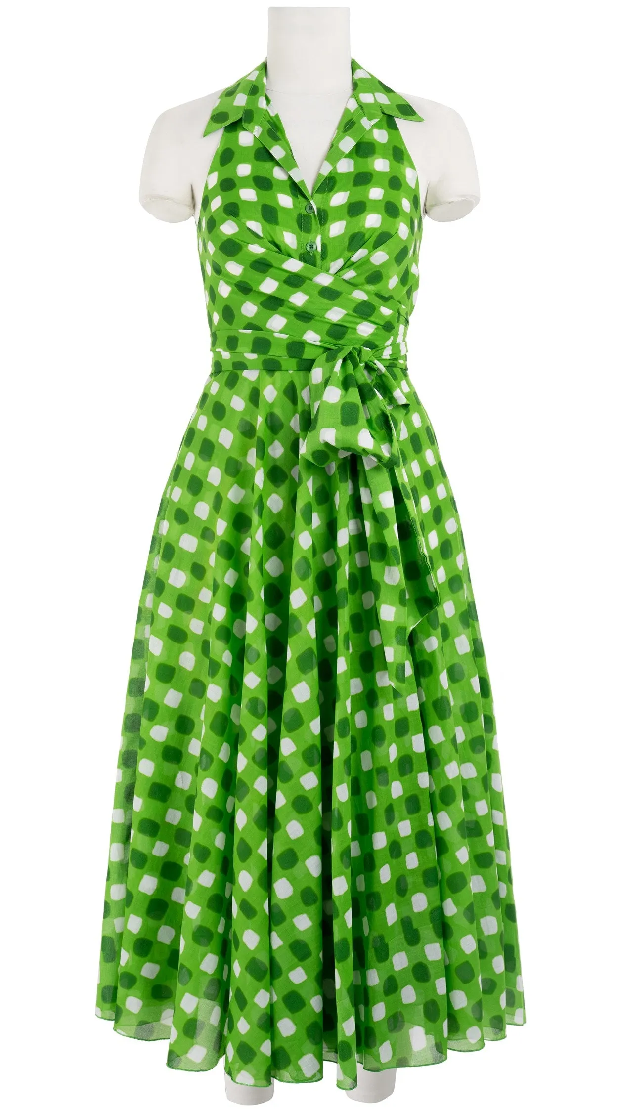 Olivia Dress Shirt Halter Neck Sleeveless Maxi Length Cotton Musola (Tie Dye Gingham Small)