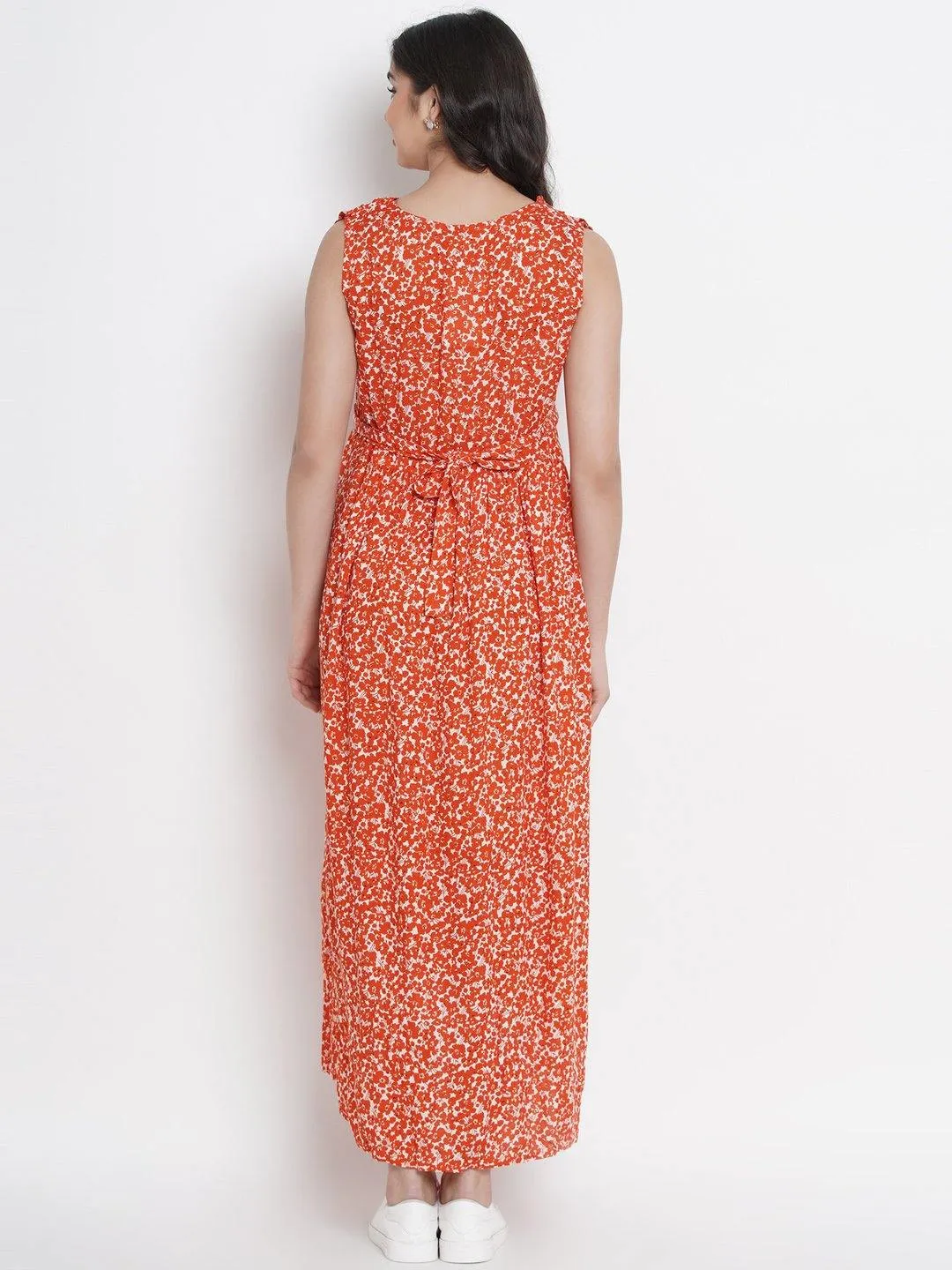 Orange A-Line Rayon Maternity Dress