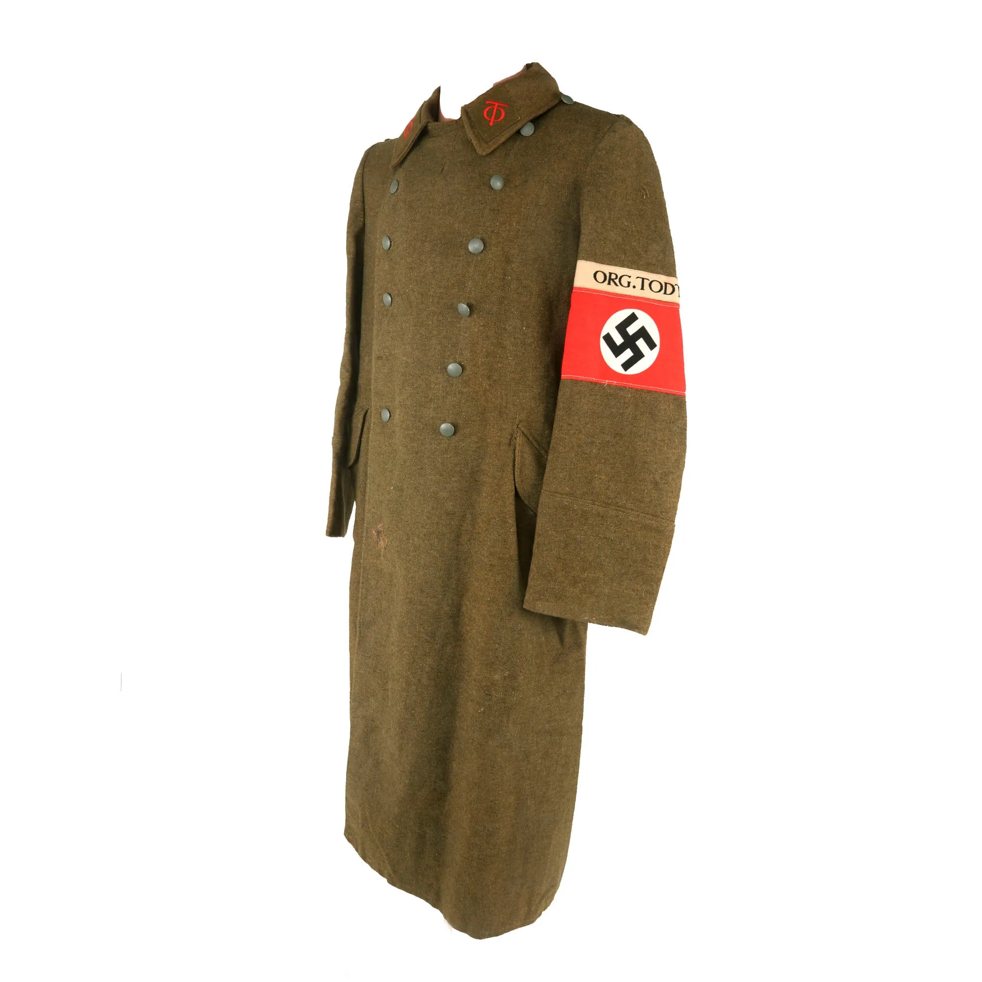 Original German WWII Organisation Todt Enlisted Personnel Earth Brown Greatcoat with Armband