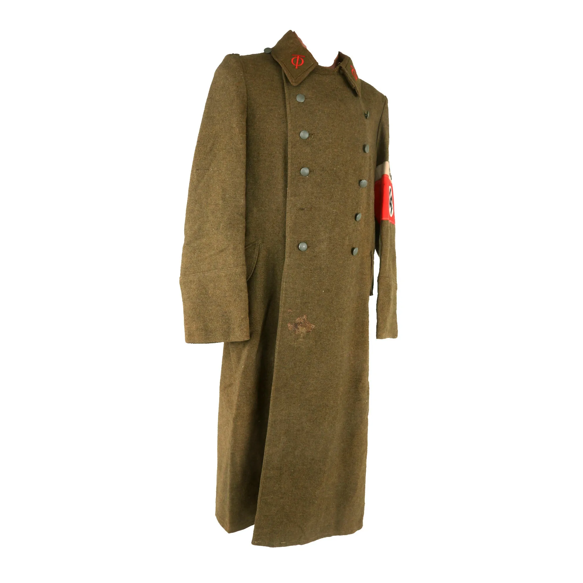 Original German WWII Organisation Todt Enlisted Personnel Earth Brown Greatcoat with Armband