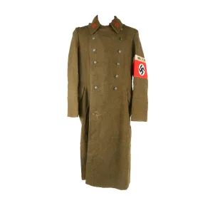 Original German WWII Organisation Todt Enlisted Personnel Earth Brown Greatcoat with Armband