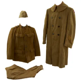 Original U.S. WWII US Army Signal Corps Named Uniform Grouping - Overseas Cap, Tunic, Pants, Greatcoat