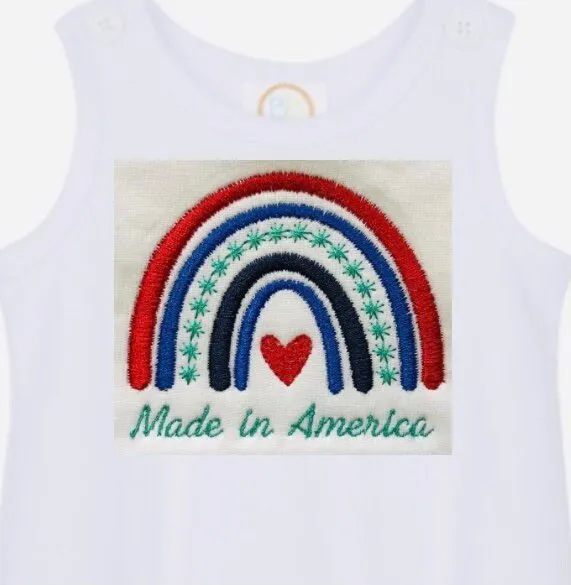 Patriotic Rainbow Made in America Baby Bubble Romper, Custom Baby Boutique Clothes