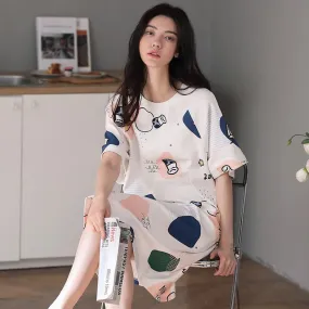 Pattern Midi Cotton Cartoon Lounge Dress