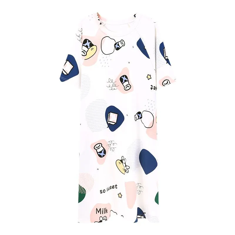 Pattern Midi Cotton Cartoon Lounge Dress