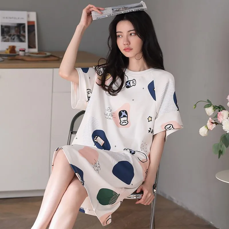 Pattern Midi Cotton Cartoon Lounge Dress