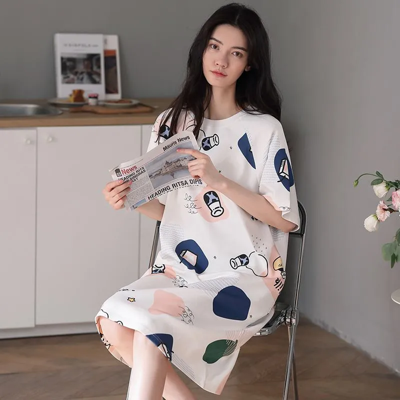 Pattern Midi Cotton Cartoon Lounge Dress