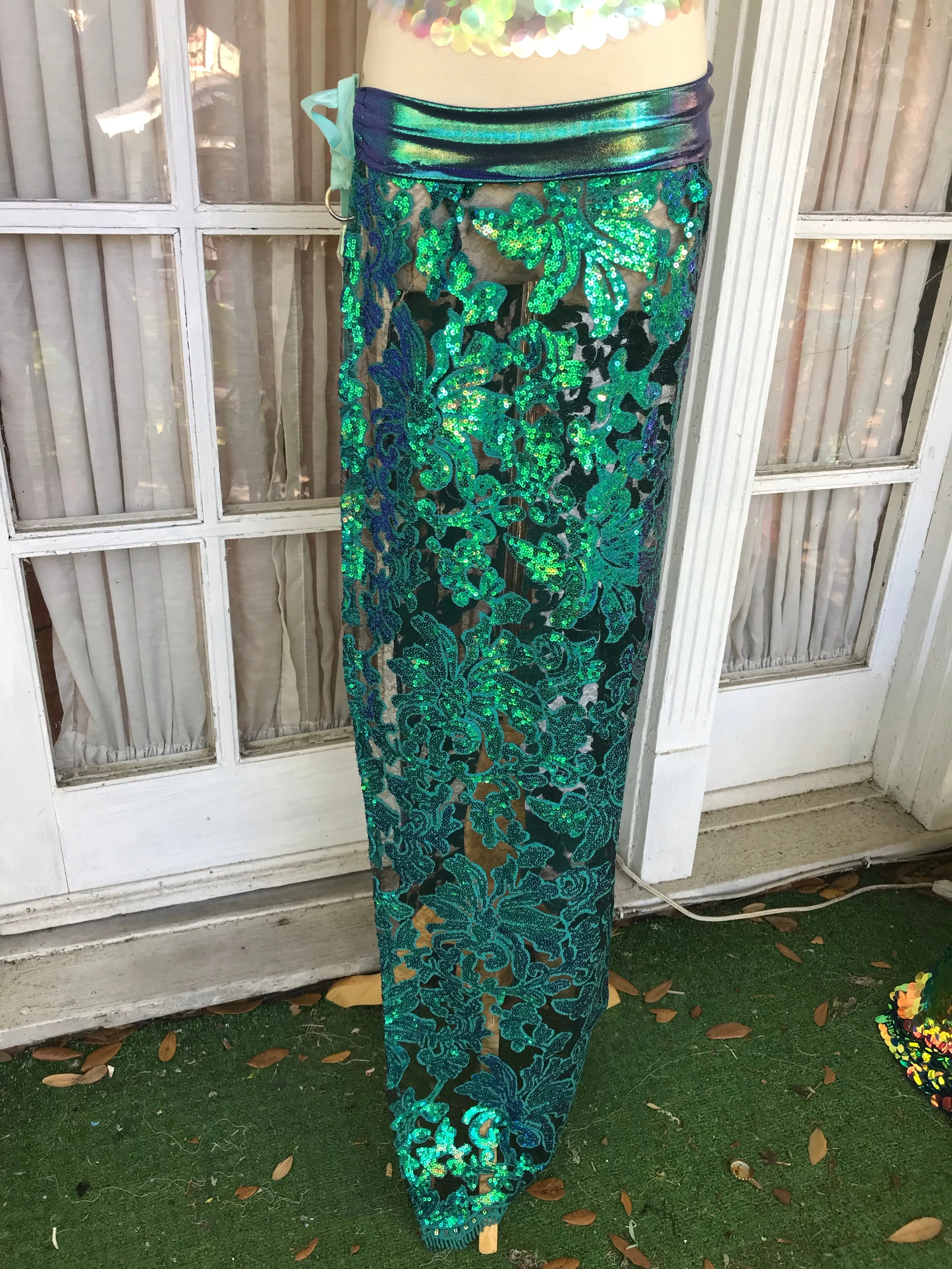 Peacock Filigree Sequin Maxi Skirt - S/M