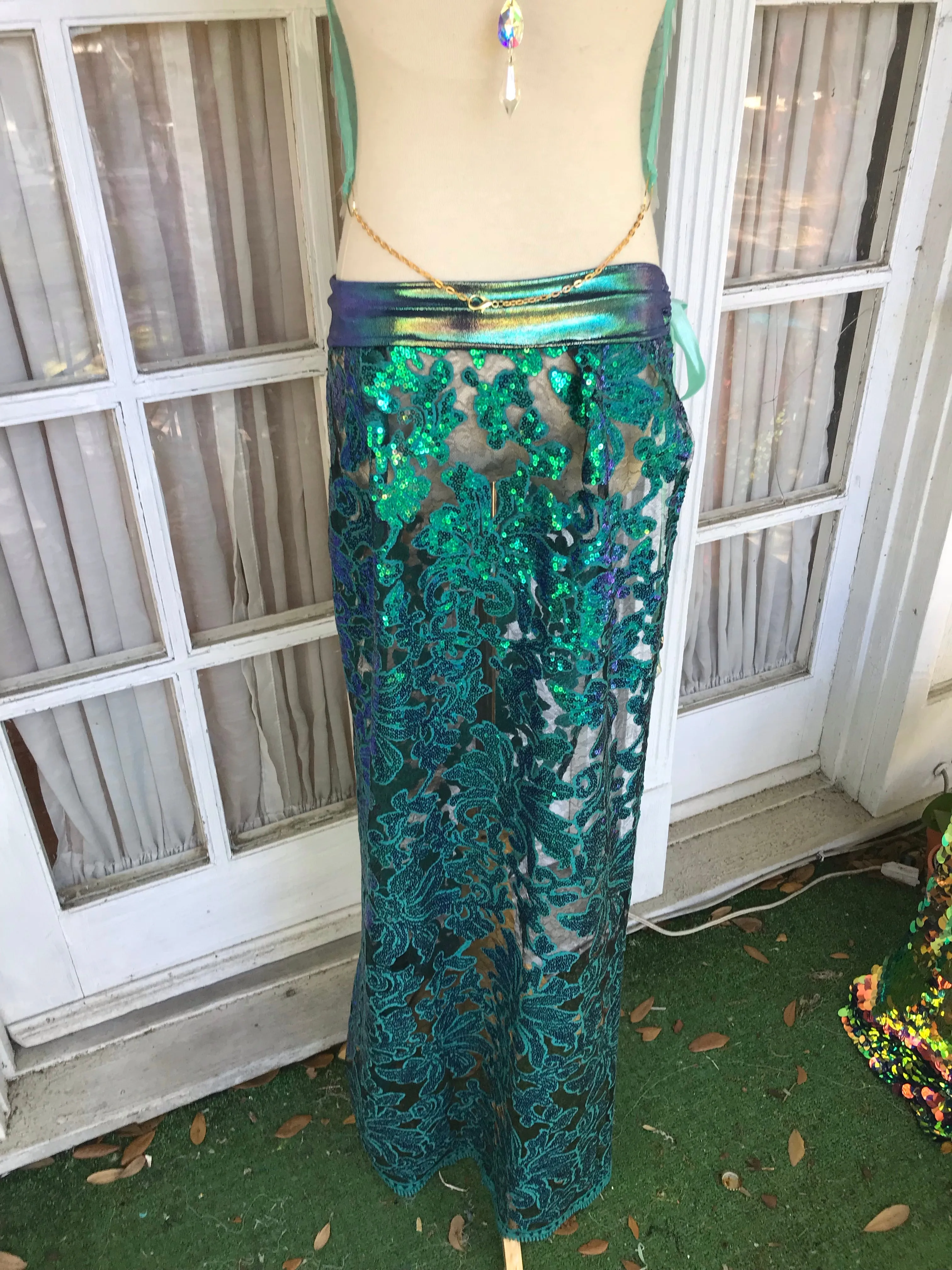 Peacock Filigree Sequin Maxi Skirt - S/M