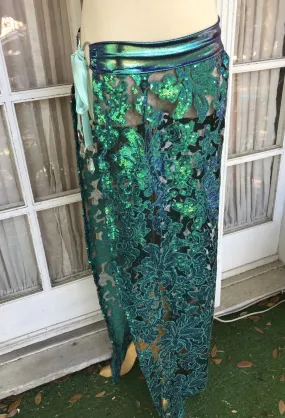 Peacock Filigree Sequin Maxi Skirt - S/M