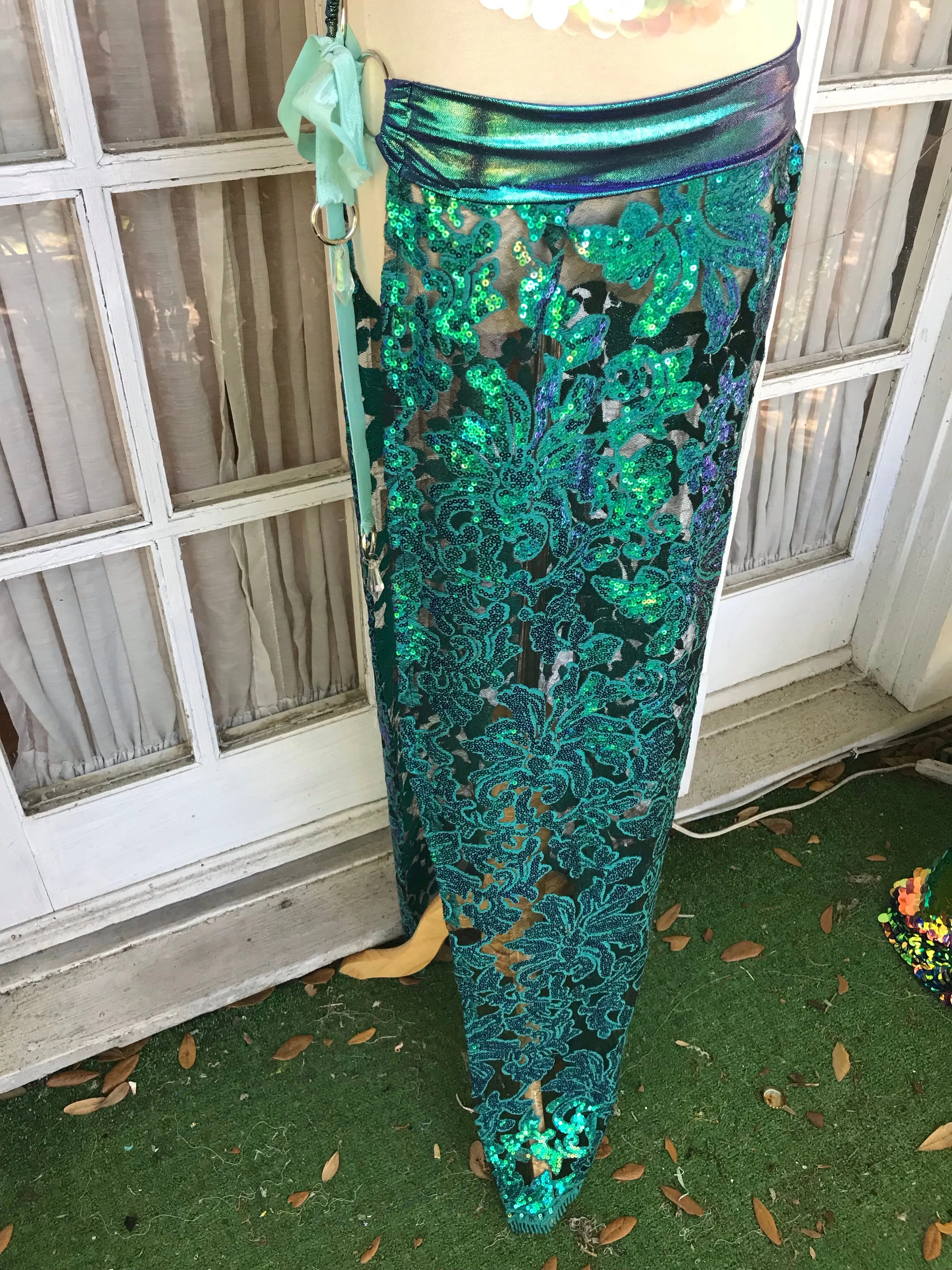 Peacock Filigree Sequin Maxi Skirt - S/M