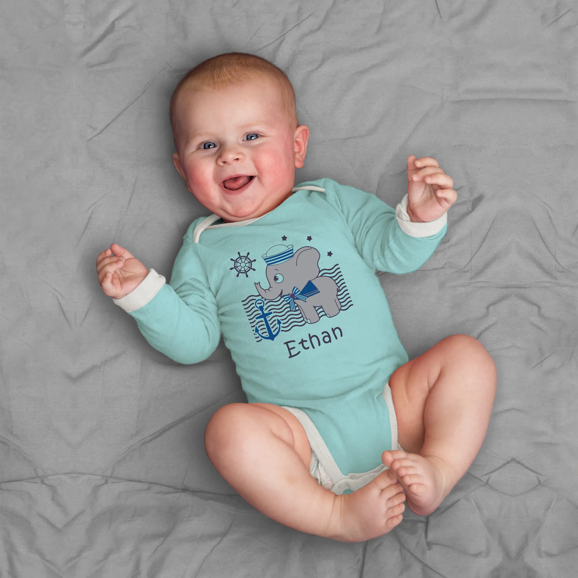 [Personalized] Endanzoo Organic Baby Bodysuit - Nautical Elephant