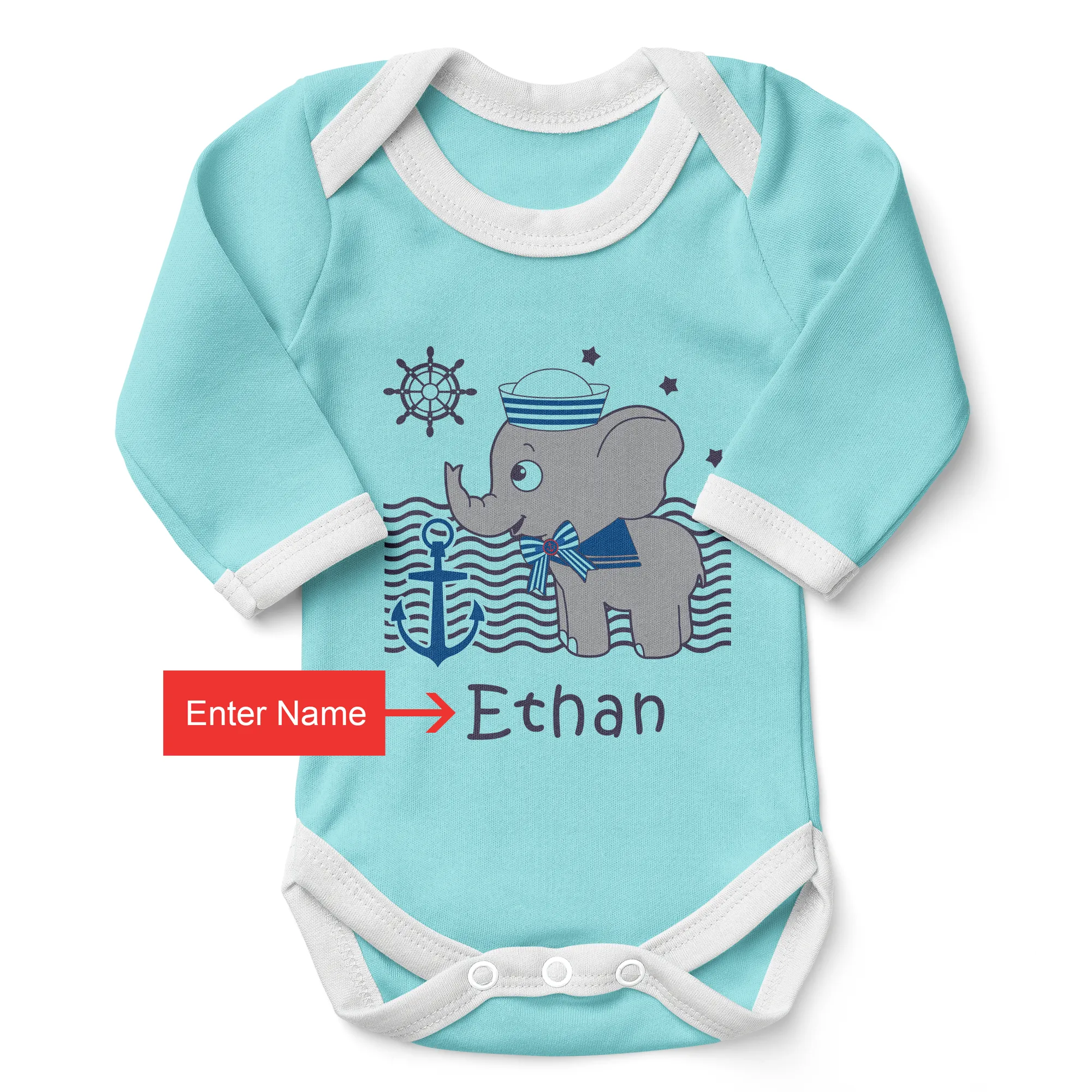 [Personalized] Endanzoo Organic Baby Bodysuit - Nautical Elephant