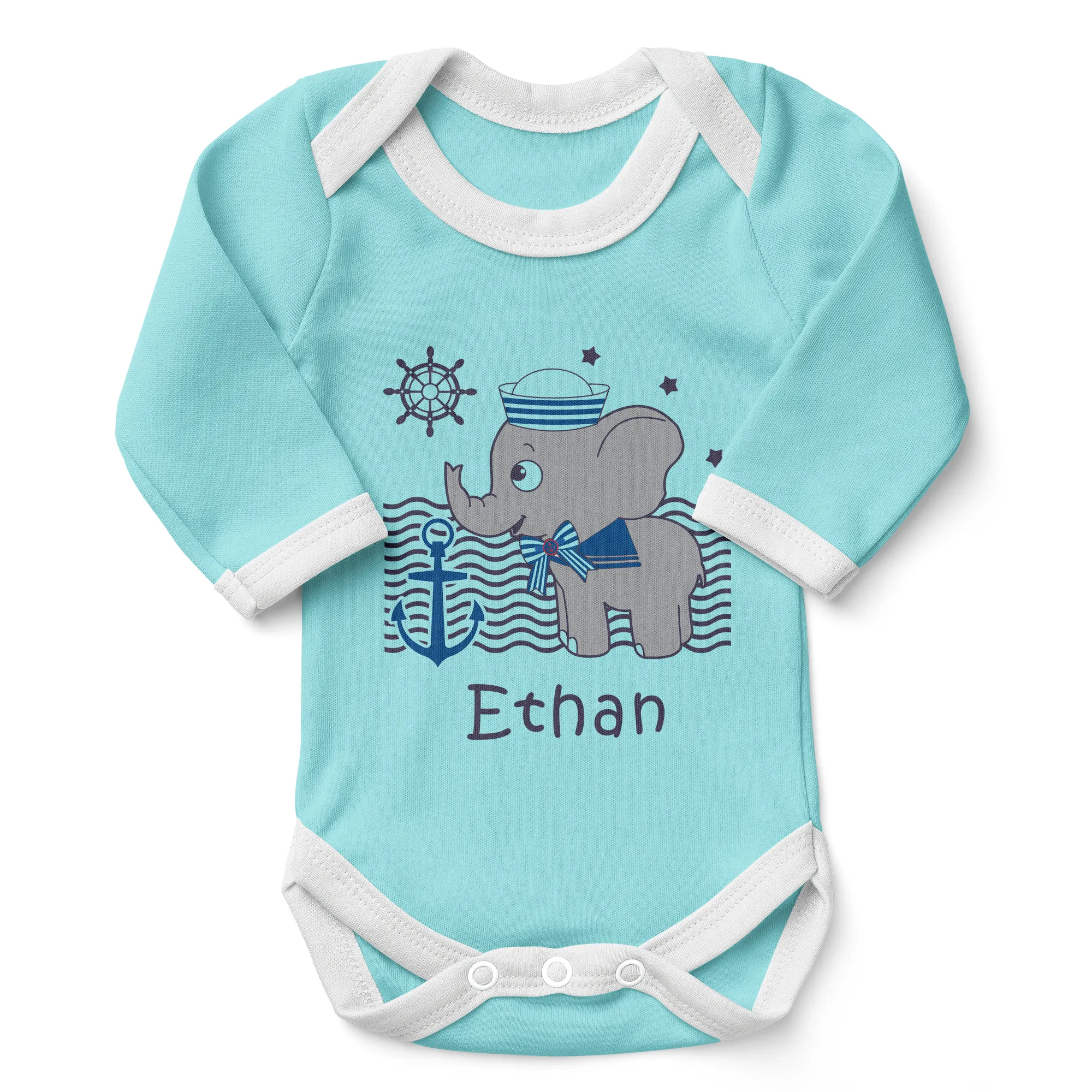 [Personalized] Endanzoo Organic Baby Bodysuit - Nautical Elephant