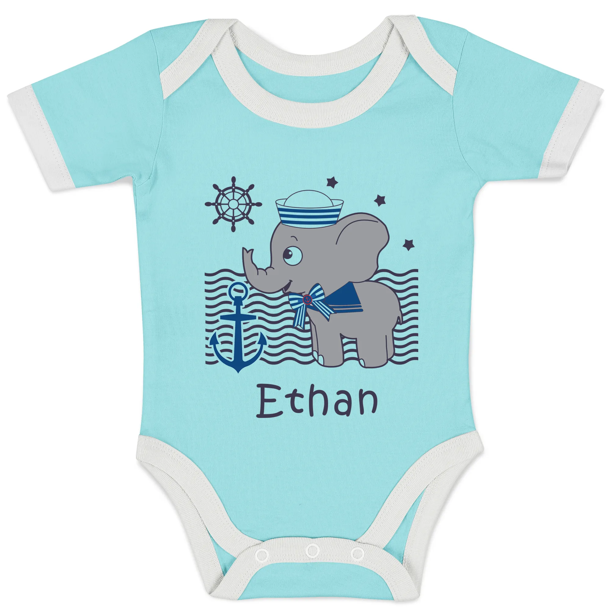 [Personalized] Endanzoo Organic Baby Bodysuit - Nautical Elephant