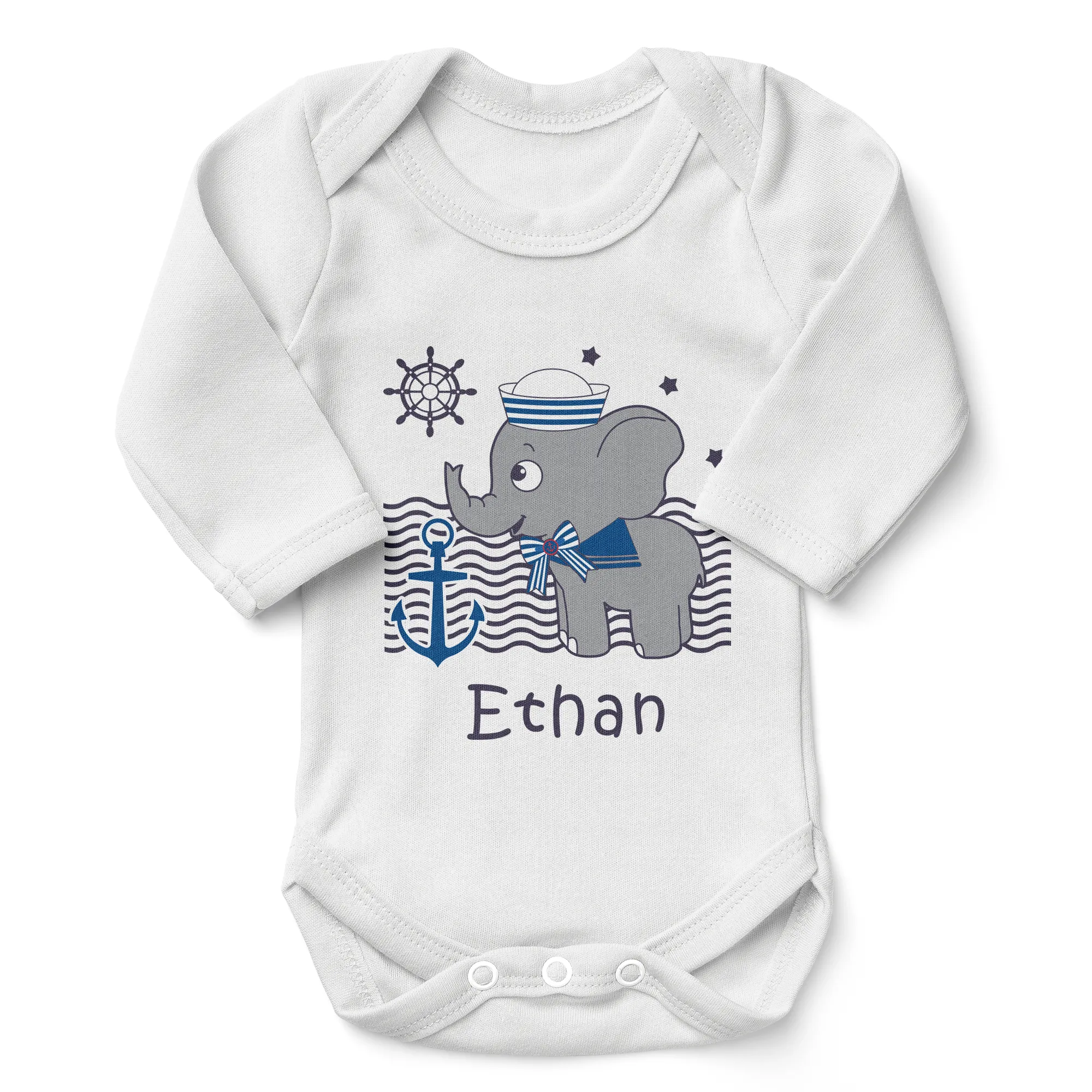 [Personalized] Endanzoo Organic Baby Bodysuit - Nautical Elephant