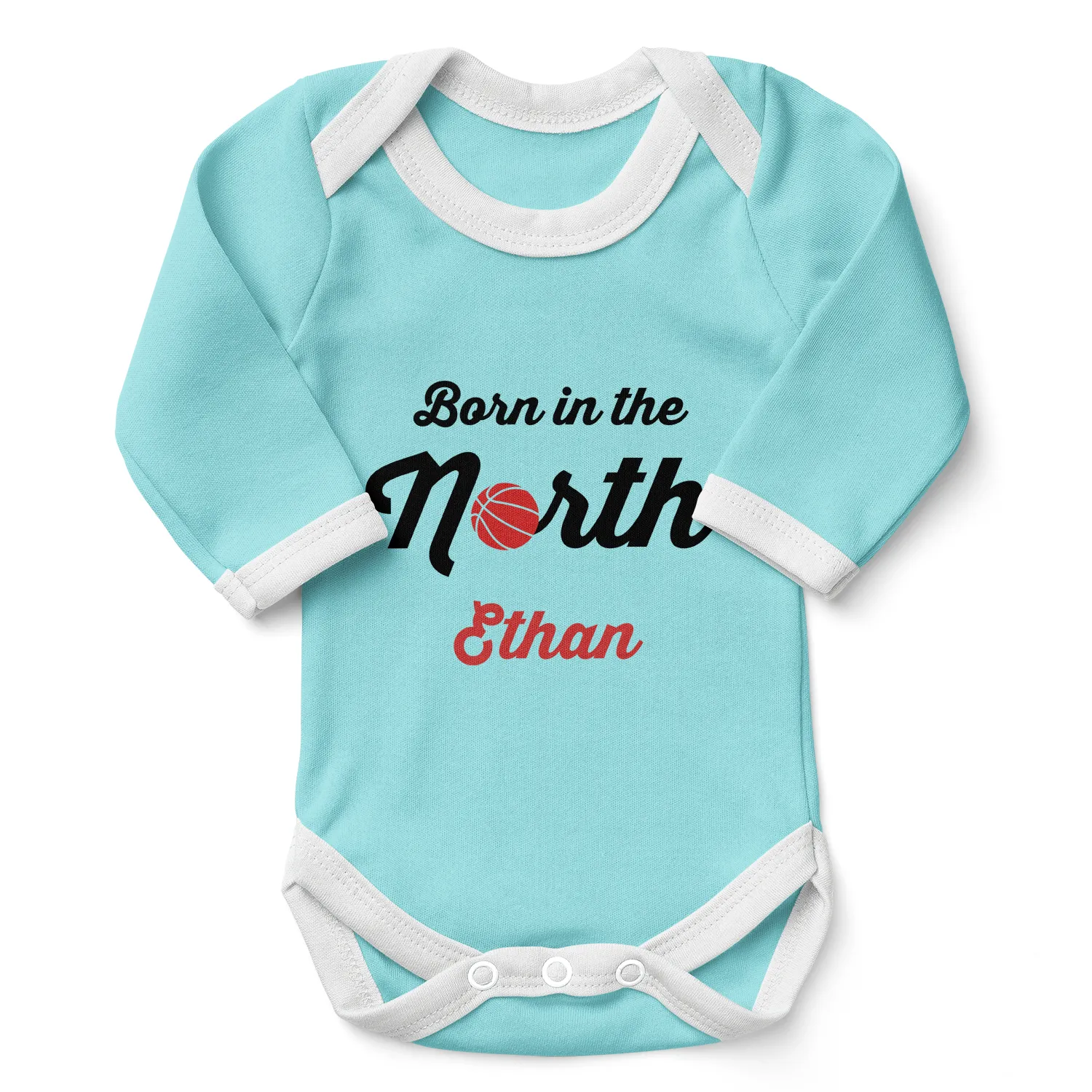 [Personalized] Endanzoo Organic Long Sleeve Baby Bodysuit - Born in the North Basketball